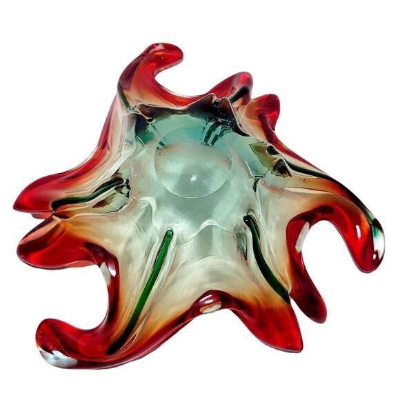 Vintage Large Italian Murano Sommerso Art Glass Sculpted Centerpiece 8" Bowl - Picture 8 of 11